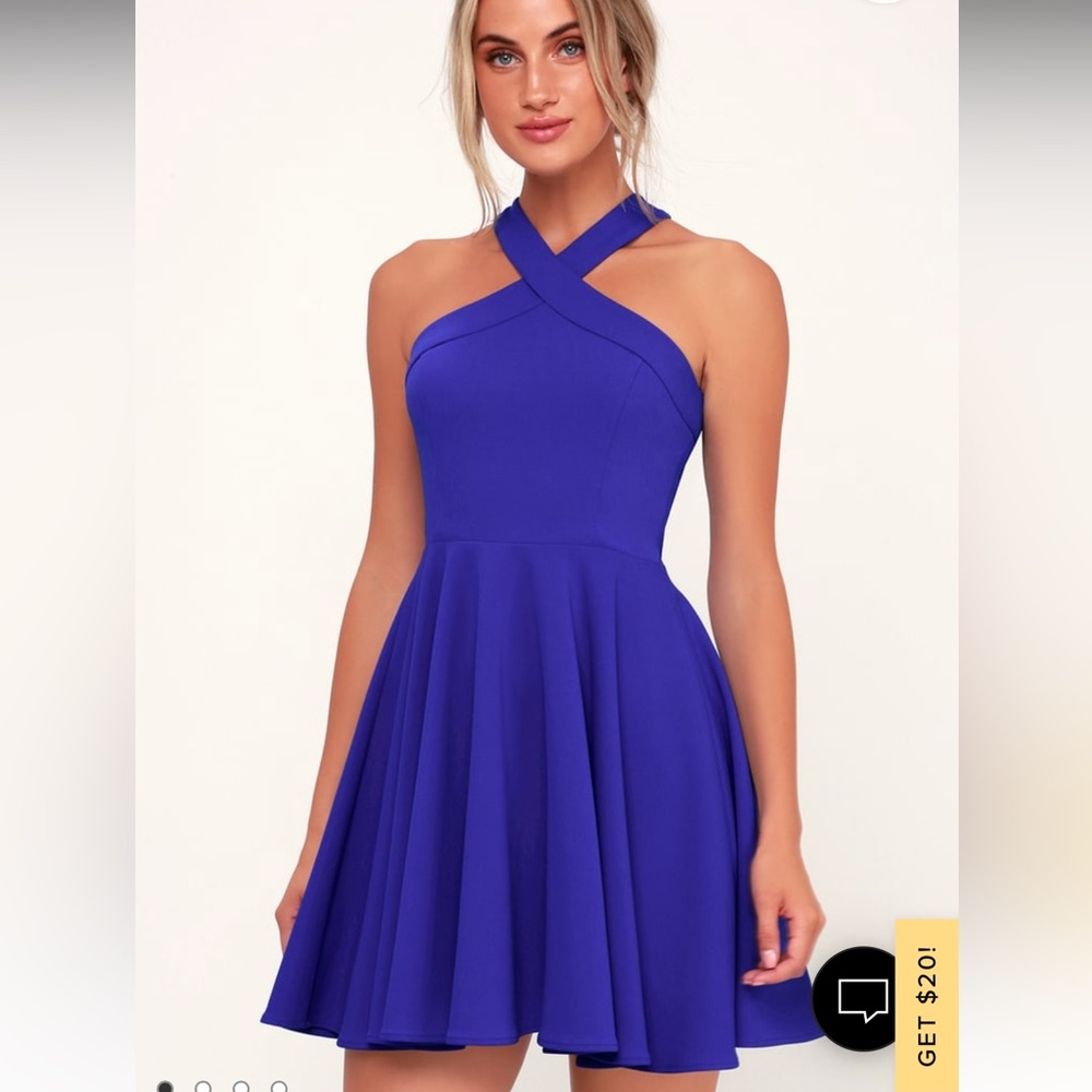 Lulus Royal Blue Halter Skater Dress